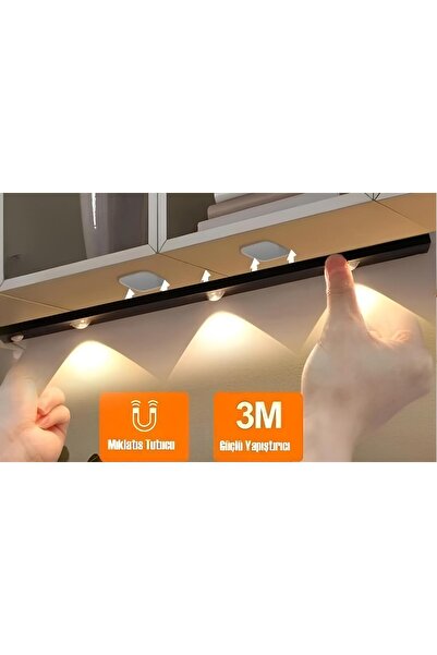 10EN 40cm Hareket Sensörlü Siyah Kasa Led Cabinet Aydınlatma, USB ile Şarj Edilebilir, Taşınabilir,