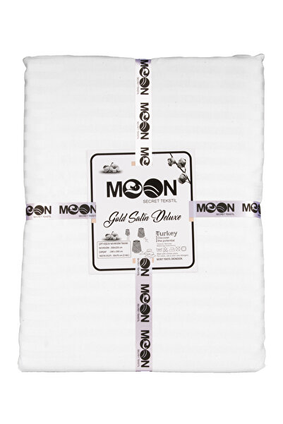 MOON SECRET Set de lenjerie de pat dublu din satin de bumbac de culoare albă premium fără cutie