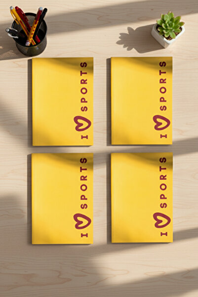 Be Online مجموعة سبورت باللون الأصفر والأحمر - غلاف مرن مخطط، مجموعة من 4 دفاتر مقاس 14.8×21 سم، 160 صفحة