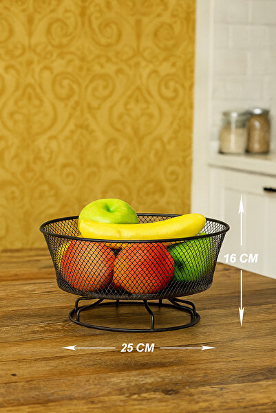 VENON Nazlı 25 Cm Siyah Meyvelik Sebzelik Metal Sepet Çok Amaçlı Kutu Banyo M...