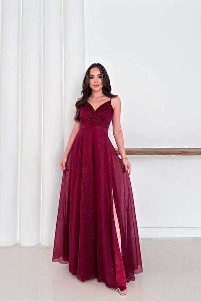 Neşeli Butik γυναικείο βραδινό φόρεμα από τούλι με ρυθμιζόμενο λουράκι RYS9276