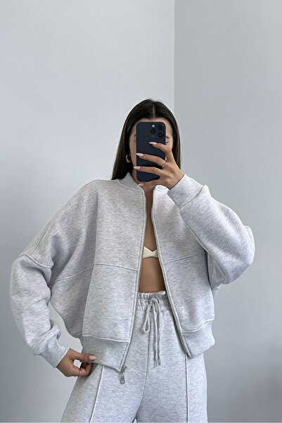 Neşeli Butik γυναικείο χτενισμένο ύφασμα 3 κλωστών με ράβδο GTS022 - Γκρι