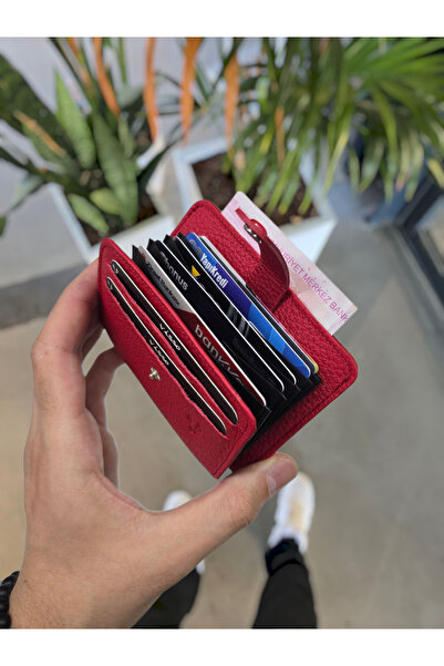 VİSSO 8600 Hakiki Deri Çıtçıtlı Kartlık Akordeon Kimlik Bölmeli Kişiye Özel Bay Çanta KIRMIZI