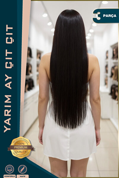 KONAK PERUK Jumătate de lună plată sintetică din fibră maro și 2 capse laterale