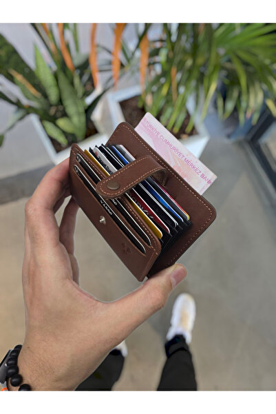 VİSSO  8600 Hakiki Deri Çıtçıtlı Kartlık Kimlik Bölmeli Kişiye Özel Bay Çanta KAHVE NAPA