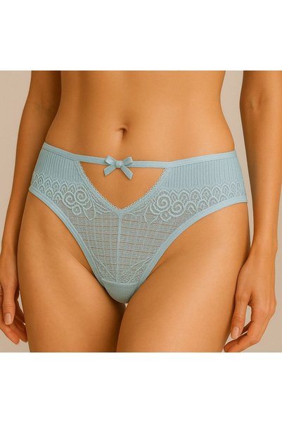 MAVİ QUMSAL Front V Lace Back Hollow Rib Bikini Set of 3