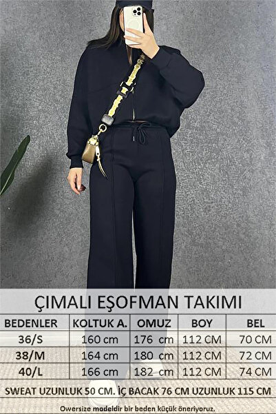 Neşeli Butik γυναικείο σετ φόρμας με φερμουάρ 3 κλωστών NB0018 - Μαύρο