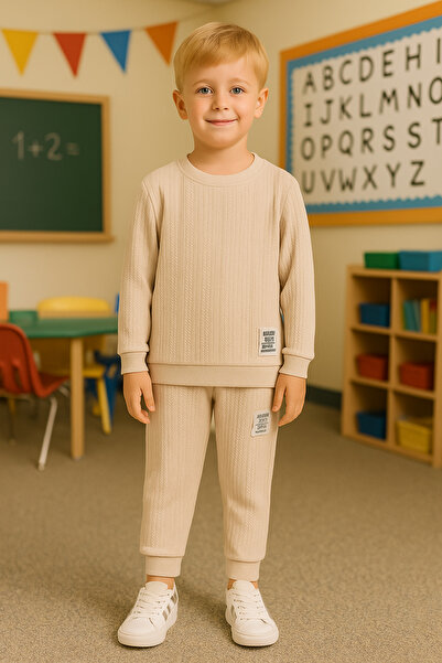 CiciTime Çocuk Modası Момчешки комплект за ежедневно носене и детска градина, с дълъг ръкав, от плат с водни мотиви, в един цвят