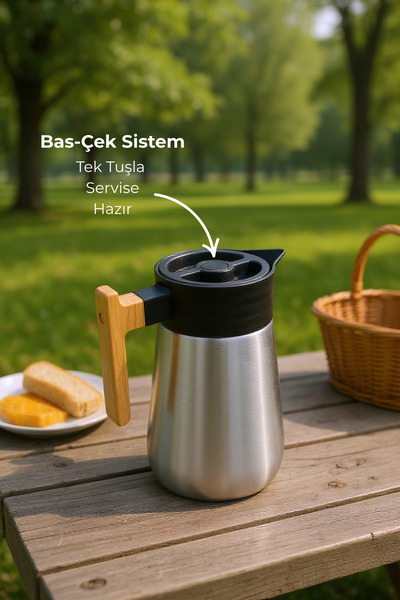 Bambum North Bamboo Handle Steel Thermos Inox 1.5 Liter