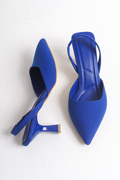 BUNİPARK Sivri Burun Arkası Açık Kadın Topuklu Saten Ayakkabı