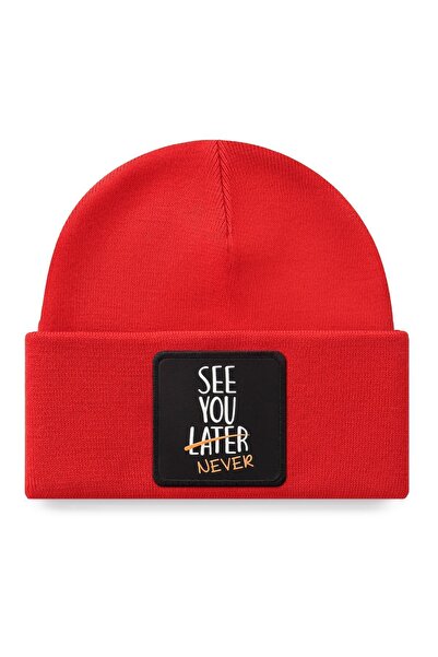 BlackBörk See You Later Never Logo Red Beanie