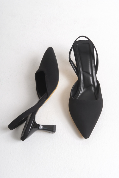 BUNİPARK Pointed Toe Open Back Women's Heeled Satin Shoes