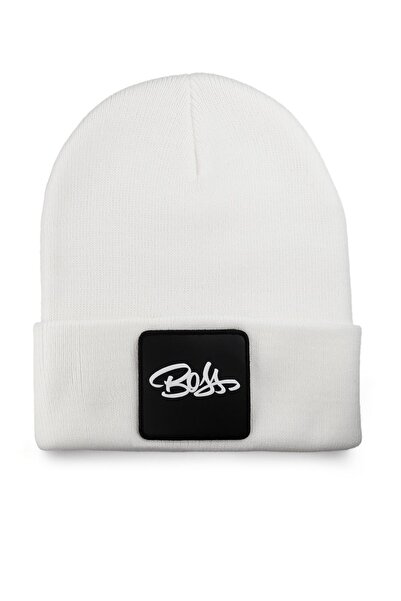 BlackBörk V1 Acrylic Boss - Λευκό καπέλο Unisex με 4 λογότυπα (BEANIE)