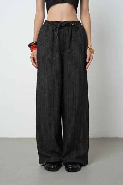 Orfeo Negro Women's Silvery Wide Leg Elastic Waist Solid Color Trousers