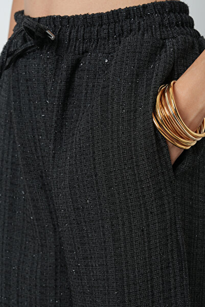 Orfeo Negro Women's Silvery Wide Leg Elastic Waist Solid Color Trousers