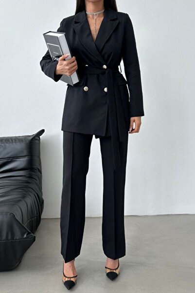 MYGİYİMİSTANBUL Bağlamalı Blazer Ceket Pantolon Takım