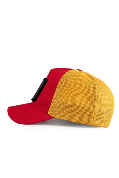 BlackBörk Who Tells Your Story Logo Red-Yellow Trucker Hat