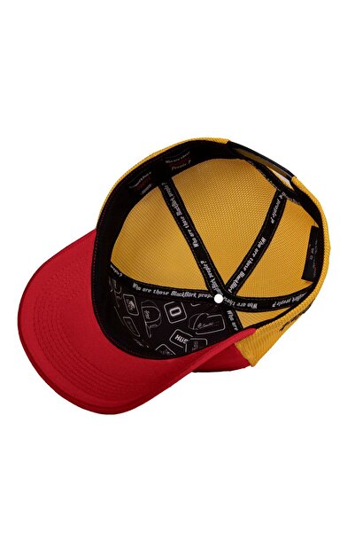 BlackBörk Who Tells Your Story Logo Red-Yellow Trucker Hat