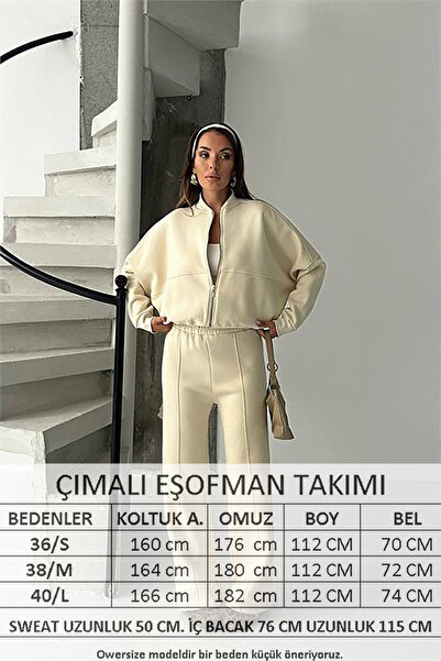 Neşeli Butik γυναικείο σετ αθλητικών φορεσιών με 3 κλωστές με ριγέ oversize NBG105