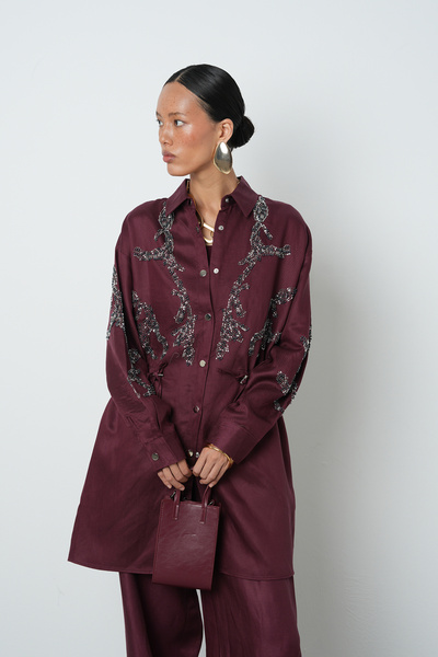 Orfeo Negro Women's Beaded Waist-Tied Jacket with Snap Closure