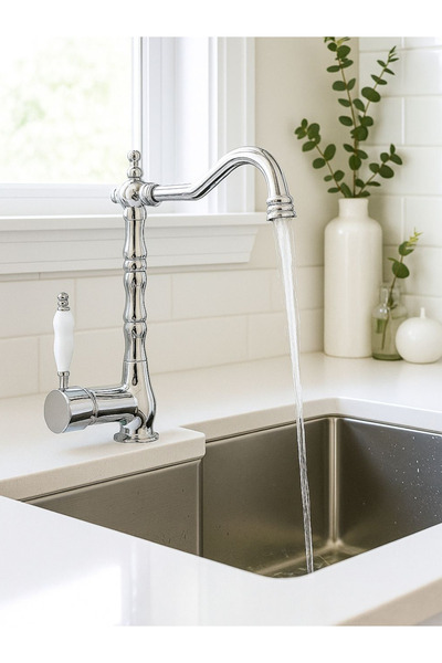 RUDİ ARMATÜR Inox Brass Material - Ceramic Handle - Rustic Kitchen Faucet with Rotating Body