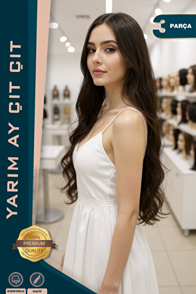 KONAK PERUK Fibră maro deschisă sintetică, ondulată, pufoasă, semi-lună + 2 a...