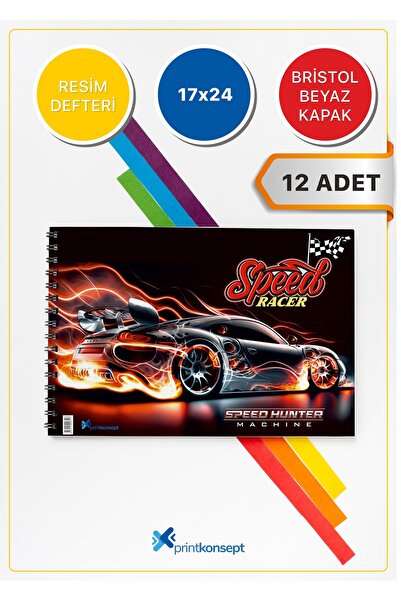 printkonsept 12 Adet, Resim Defteri, Karton Kapak Resim Defteri, 15 Yaprak, K...