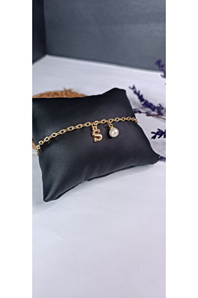 NAS fashion سوار نسائي بحرف ذهبي مع حرف S مرصع باللؤلؤ