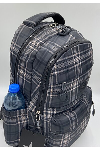 Bevitton Su Itici Kumaş Okul Çantası Unisex Okul Sırt Çantası 20267 Ekose Siyah
