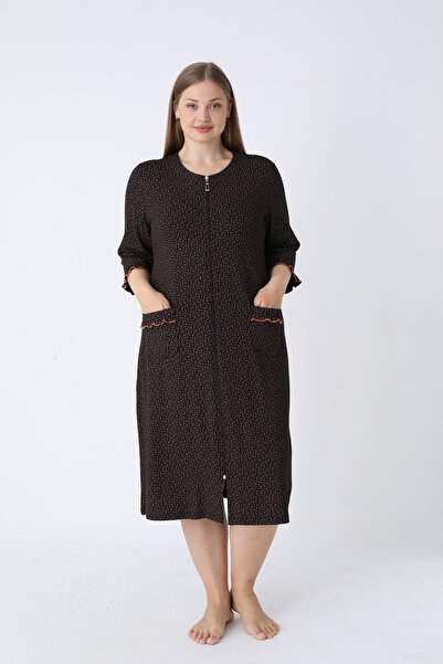 ROMEO LİFE Women's Plus Size Viscose Modal Fabric Patterned Zipper Dress 8064