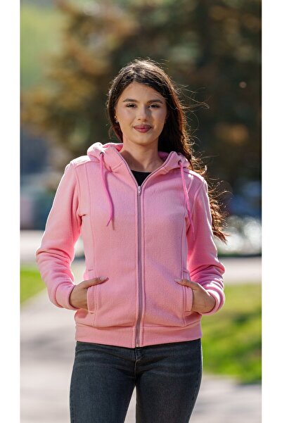 Masstex Hanorac roz Alaska pentru femei – 100% micropolar, glugă și fermoar