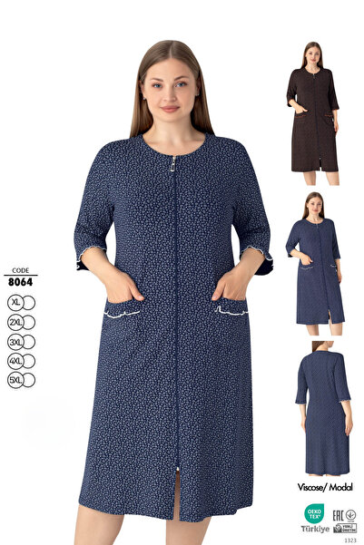 ROMEO LİFE Women's Plus Size Viscose Modal Fabric Patterned Zipper Dress 8064