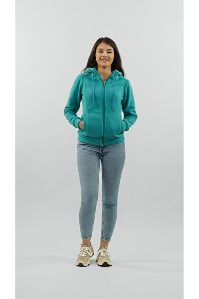 Masstex Hanorac verde Alaska pentru femei – 100% micropolar, glugă și fermoar