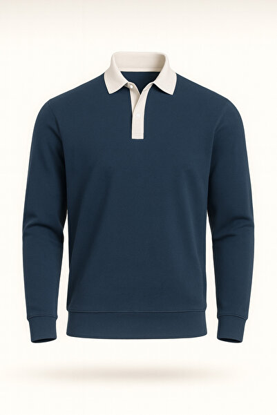 Valiberta Luis Polo Yaka Selanik Örme Kumaş Erkek Sweatshirt - İndigo