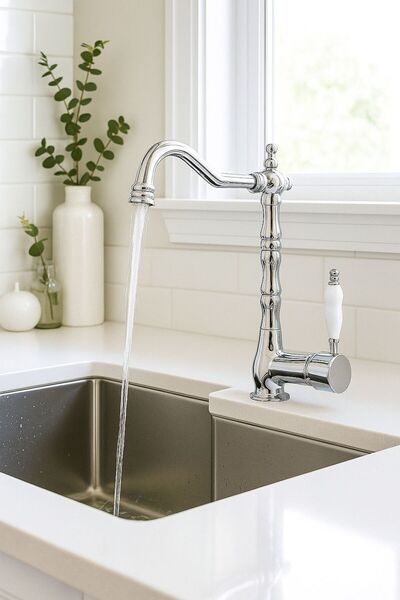 RUDİ ARMATÜR Inox Brass Material - Ceramic Handle - Rustic Kitchen Faucet with Rotating Body