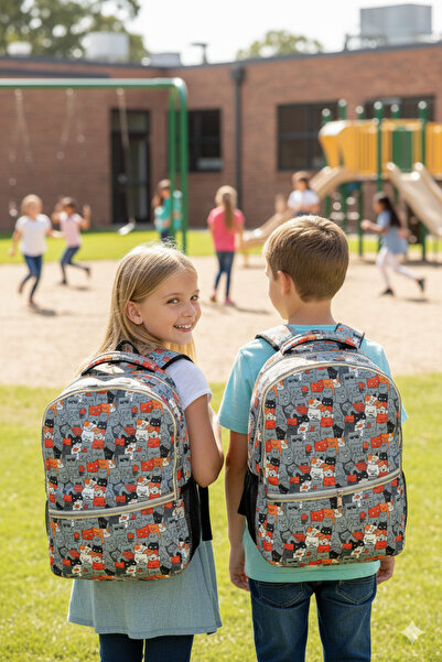 Moserini Cute Cat Print School Bag - Ergonomic, Large Volume and Waterproof B...