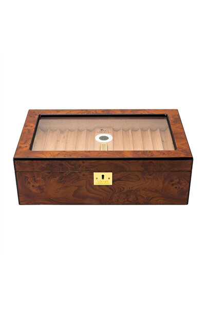 Lubinski Yeni Cedar Camlı Tepsili Puro Kutusu Humidor Kahve 60s