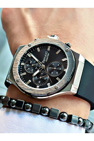 Ferrucci Fonksiyonlu Silikon Kordon Erkek Kol Saati Bileklik Hediyeli Orjinal Tasarım Saat