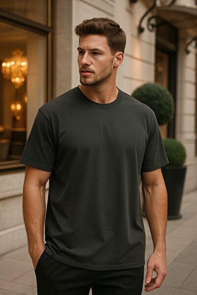 noetr Ανδρικό βαμβακερό μπλουζάκι καπνιστού χρώματος κανονικής εφαρμογής