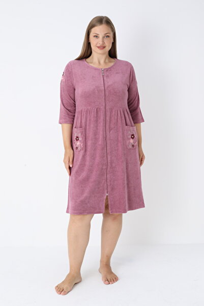 ROMEO LİFE Γυναικείο φόρεμα μεγάλου μεγέθους μπαμπού με φερμουάρ κομψό βελούδινο φόρεμα 3449-b