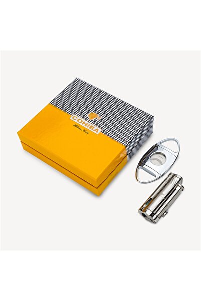COHİBA Cohiba 3 Torch Çakmak Ve Kesici Puro Seti Silver
