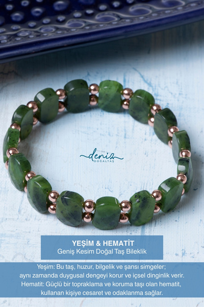 Deniz Doğal Taş Sertifikalı Yeşim Hematit Doğal Taş Bileklik