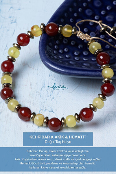 Deniz Doğal Taş سوار مكرامية من حجر العقيق والهيماتيت والعنبر الطبيعي المعتمد