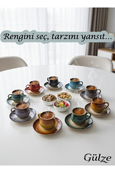 GÜLZE 2 Kişilik (4 Parça) NOVA DUBLE KAHVE FİNCANI (9 farklı renk, % 100 el yapımı, özel tasarım)