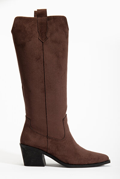 DENORA Acı Koyu Kahve Mat Süet Topuklu Kovboy Western Düz Çizme