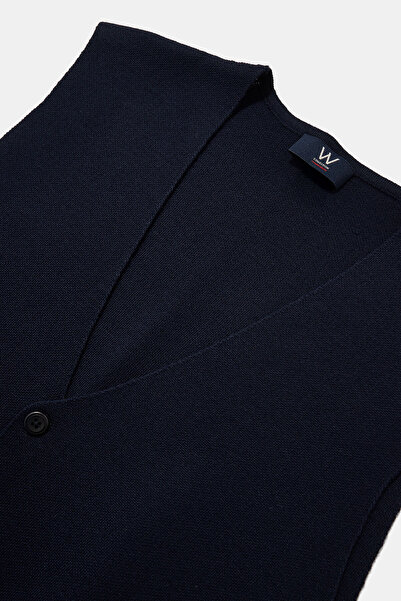W Collection Dark Blue V-Neck Buttoned Vest