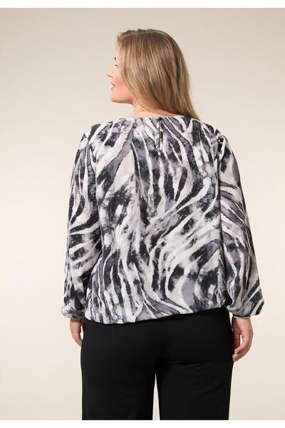 Şans Bluză cu mânecă lungă, neagră, cu mânecă lungă și cu nervuri la marginea tivului, pentru femei 65N38812