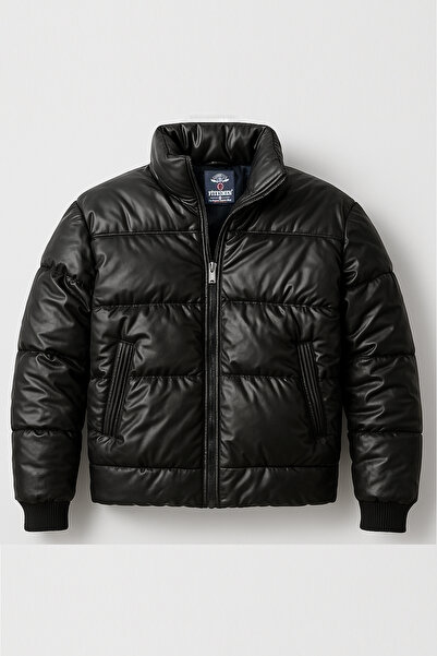 Fiyesmen معطف من الجلد الصناعي ذو ياقة واقفة ومقاس كبير --1567--