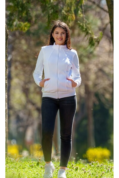 Masstex Hanorac Calipso alb pentru femei – 100% micropolar călduros, design elegant fără glugă