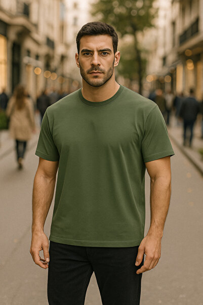 DK DAKSEL Ανδρικό μπλουζάκι από βαμβακερό χακί χρώμα Regular Fit